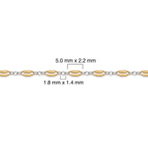 Gold filled and silver chain with measurements on a white background